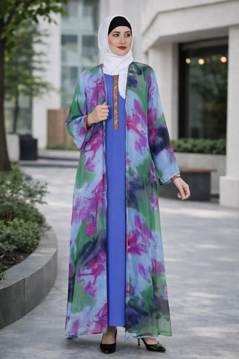 MULTI PRINT CHIFFON KIMONO SHRUG OPEN ABAYA