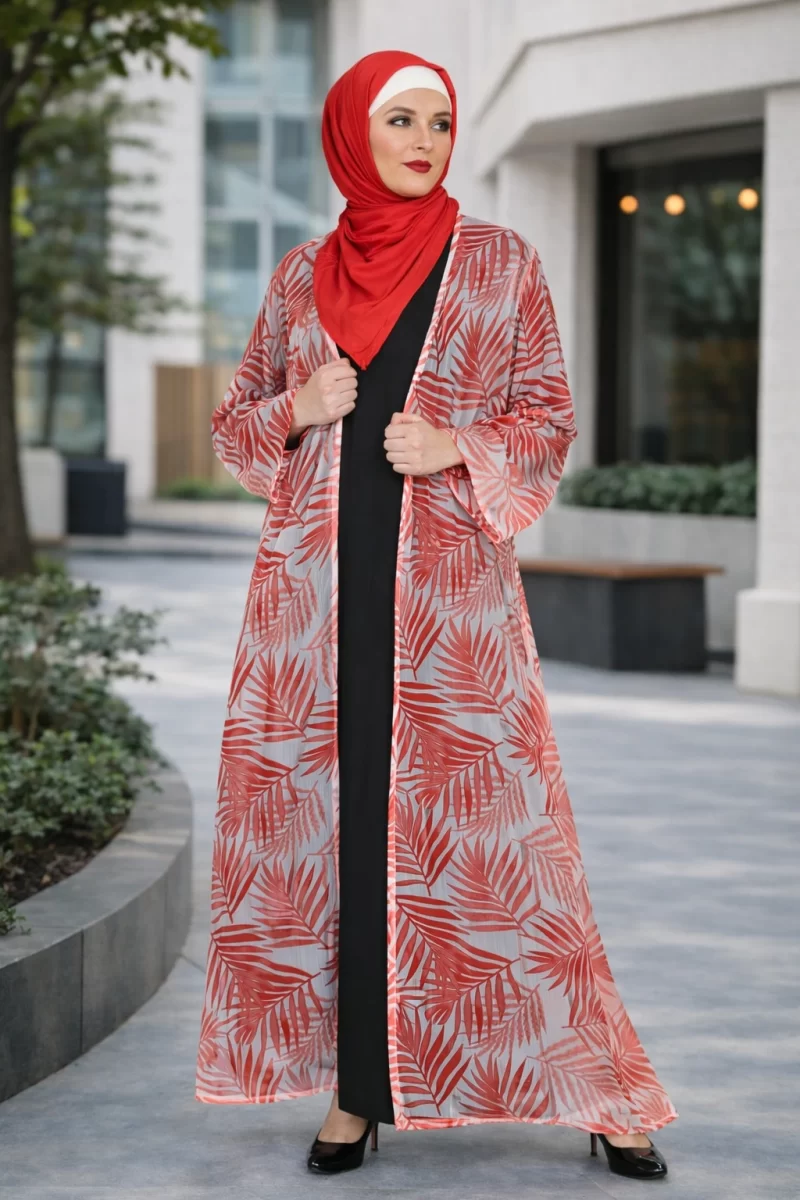 PINK PALMS CHIFFON SHRUG OPEN ABAYA