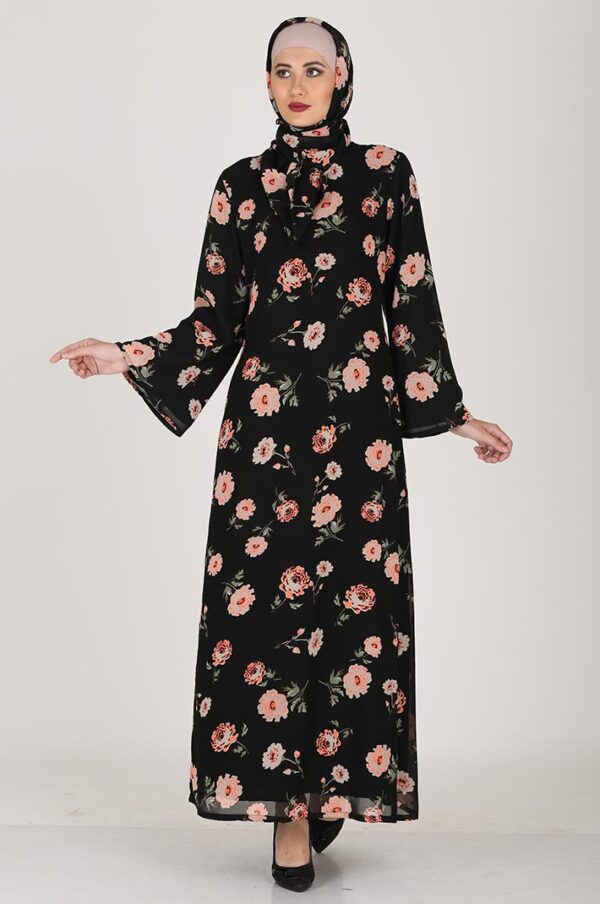 black-peach-geogette-block-stylish-abaya-dress