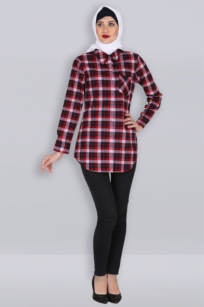 CHECKERED COTTON WOMENโS MODEST SHIRT