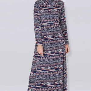 aztec-print-chiffon-pleated-abaya-dress