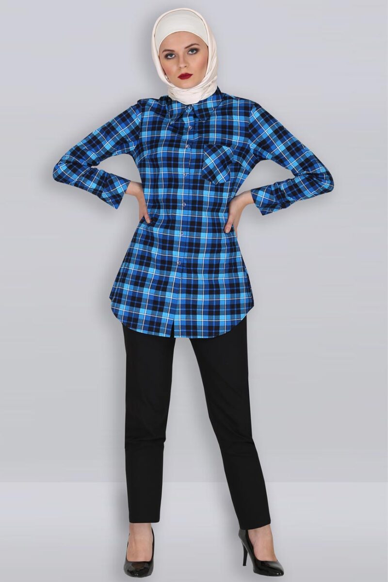CHECKERED PRINT MODEST COTTON SHIRT