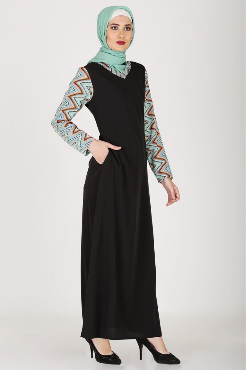 SUMAIYYA PRINT SLEEVES BLACK ABAYA