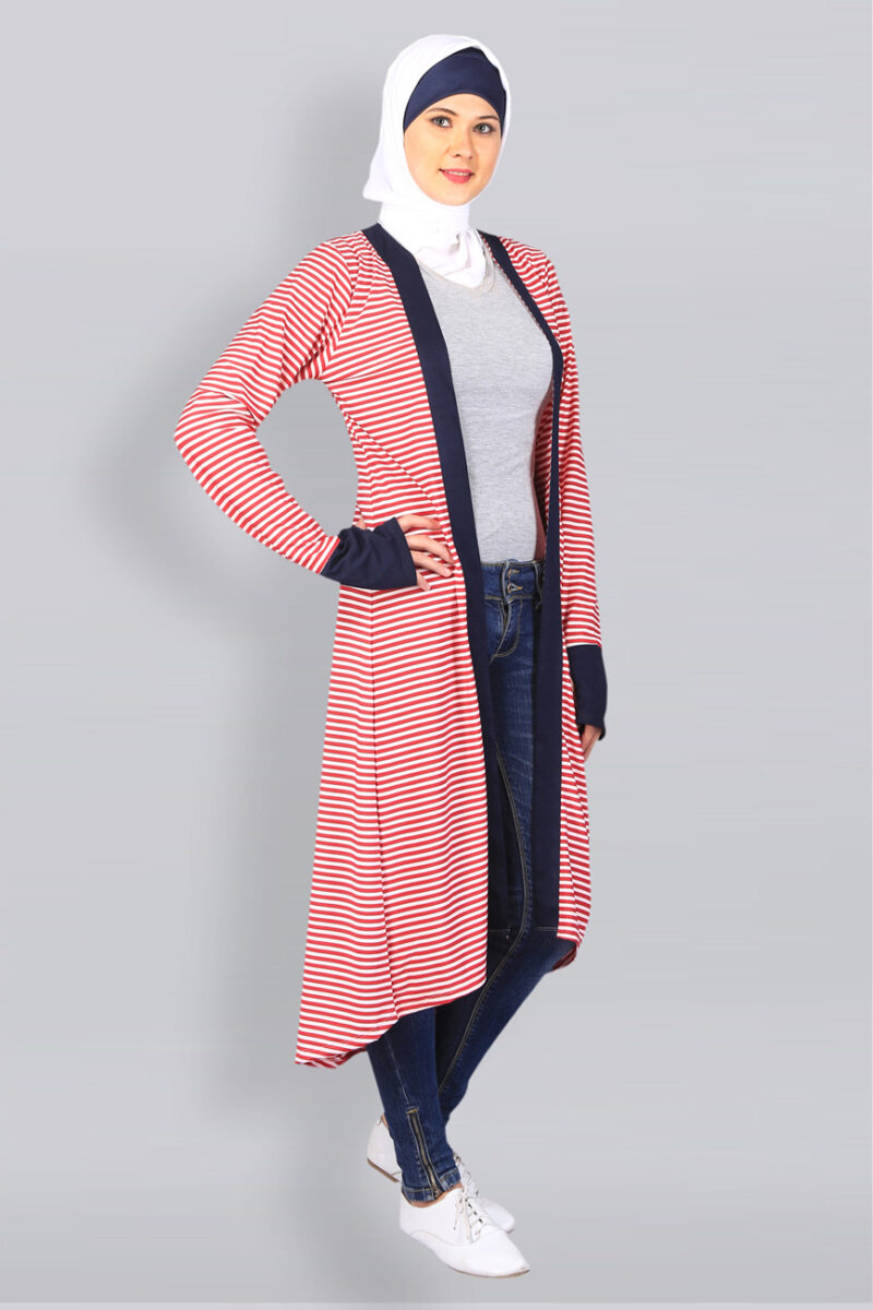 Fashionable-Striped-Pop-Out-Red-Shrug
