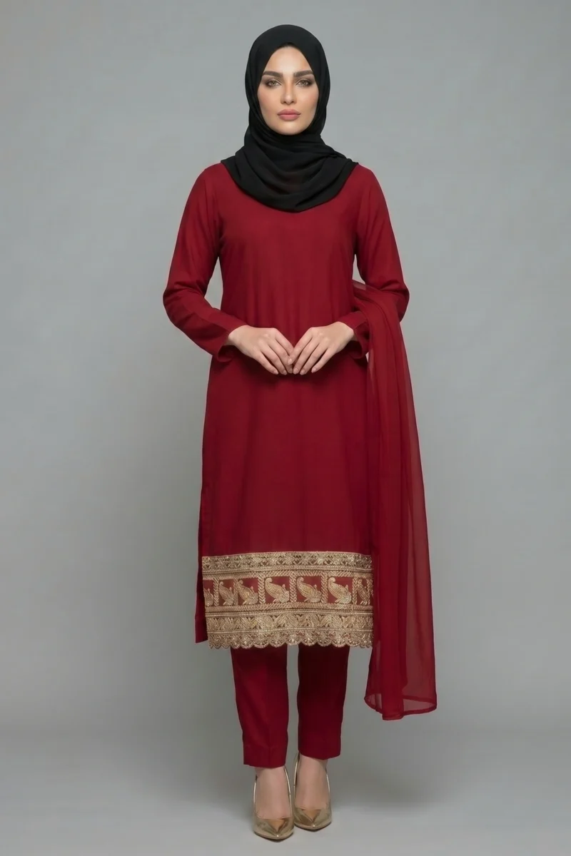 GOLDEN RED SALWAR KAMEEZ SET