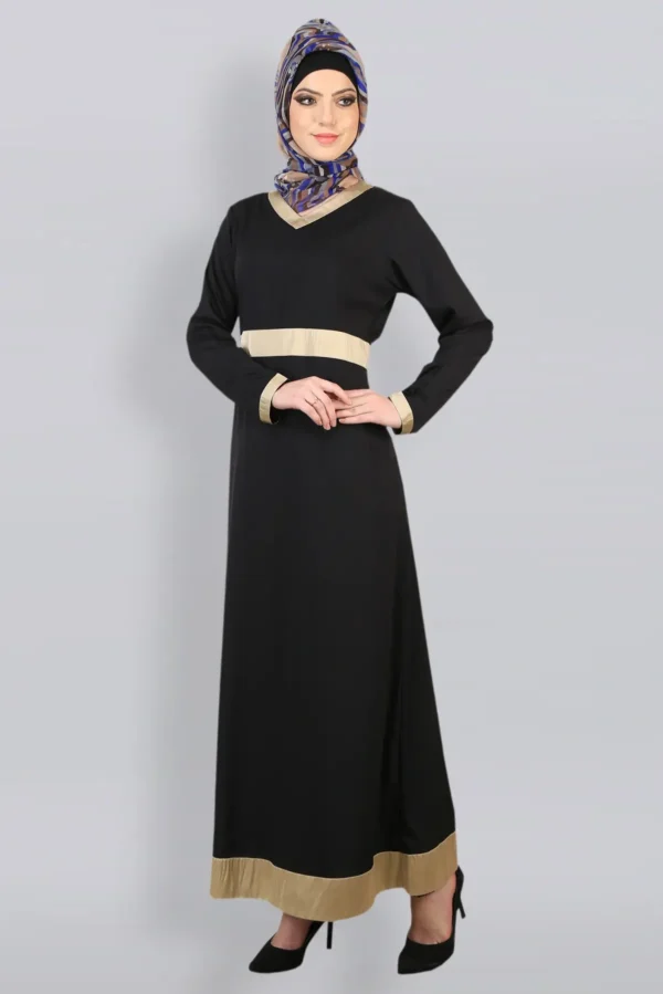 GOLD SATIN BLOCK ABAYA