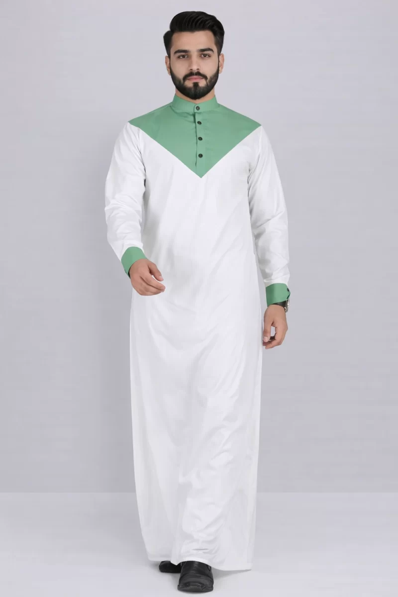 Abdullah Islamic Men’s Thobe-White Seafoam
