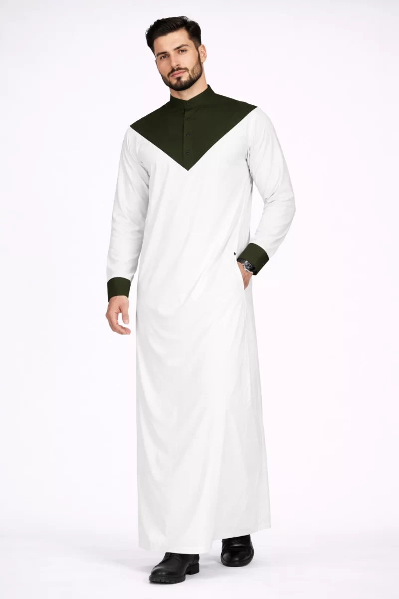 Abdullah Men’s Eid Thobe-White Olive