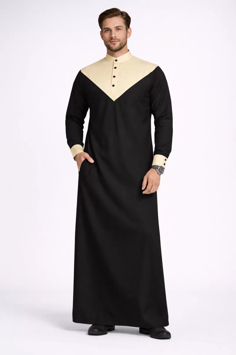 Abdullah Men’s Gallabiya Eid Thobe – Black Yellow