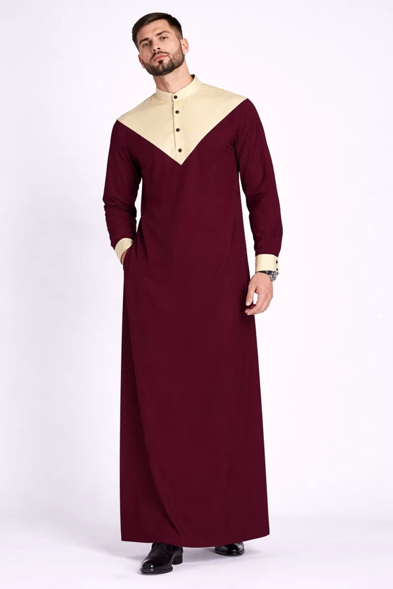 Abdullah Men’s Islamic Eid Thobe-Purple Yellow