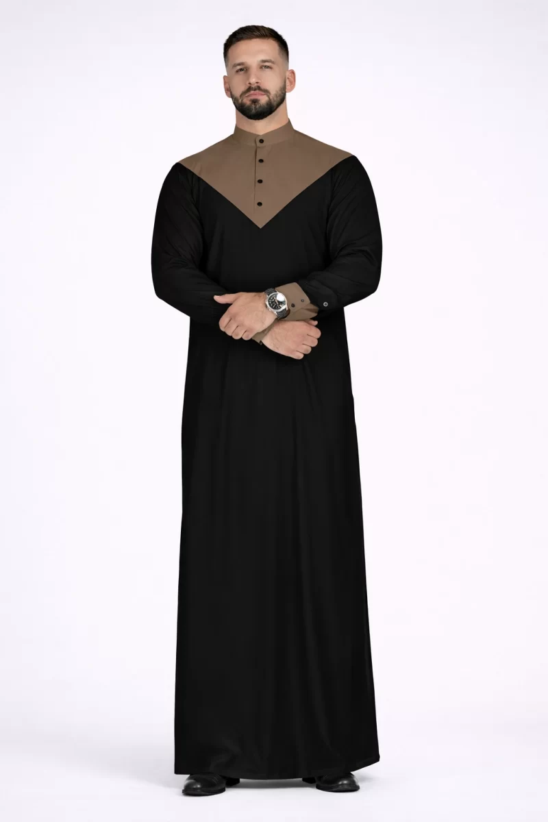 Abdullah Men’s Ramadan Thobe -Black-SandGrey