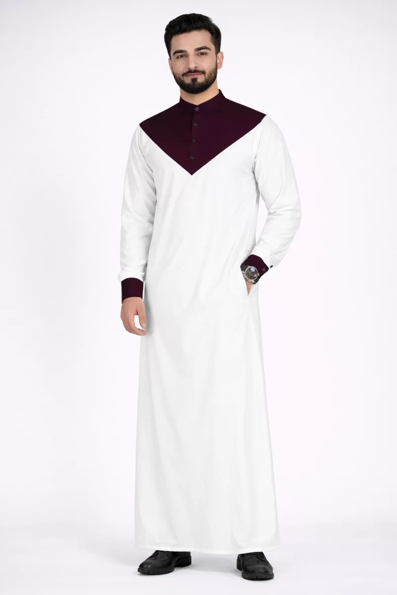 Abdullah Men’s Ramadan Thobe Dishdasha -White Light Purple