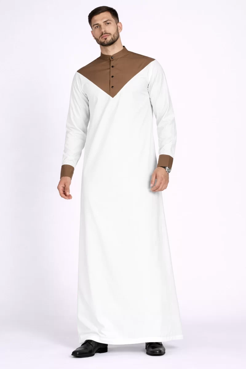 Abdullah Men’s Ramadan Thobe Dishdasha in White Sand color