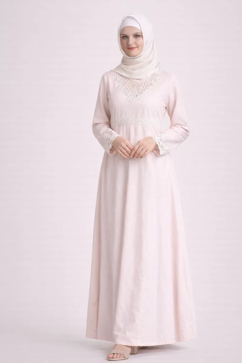 Afia Pink Embroidery Abaya Dress