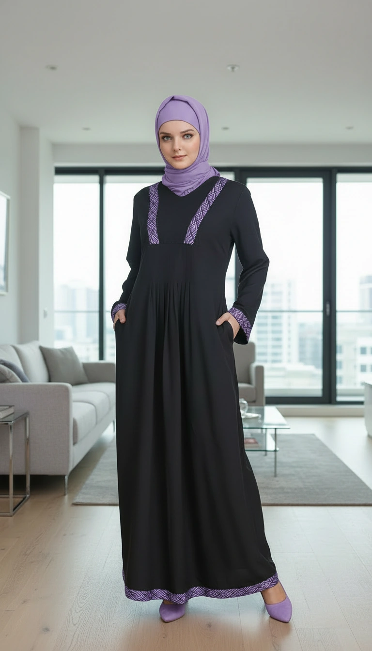 Aztec Lace Black Pleated Abaya