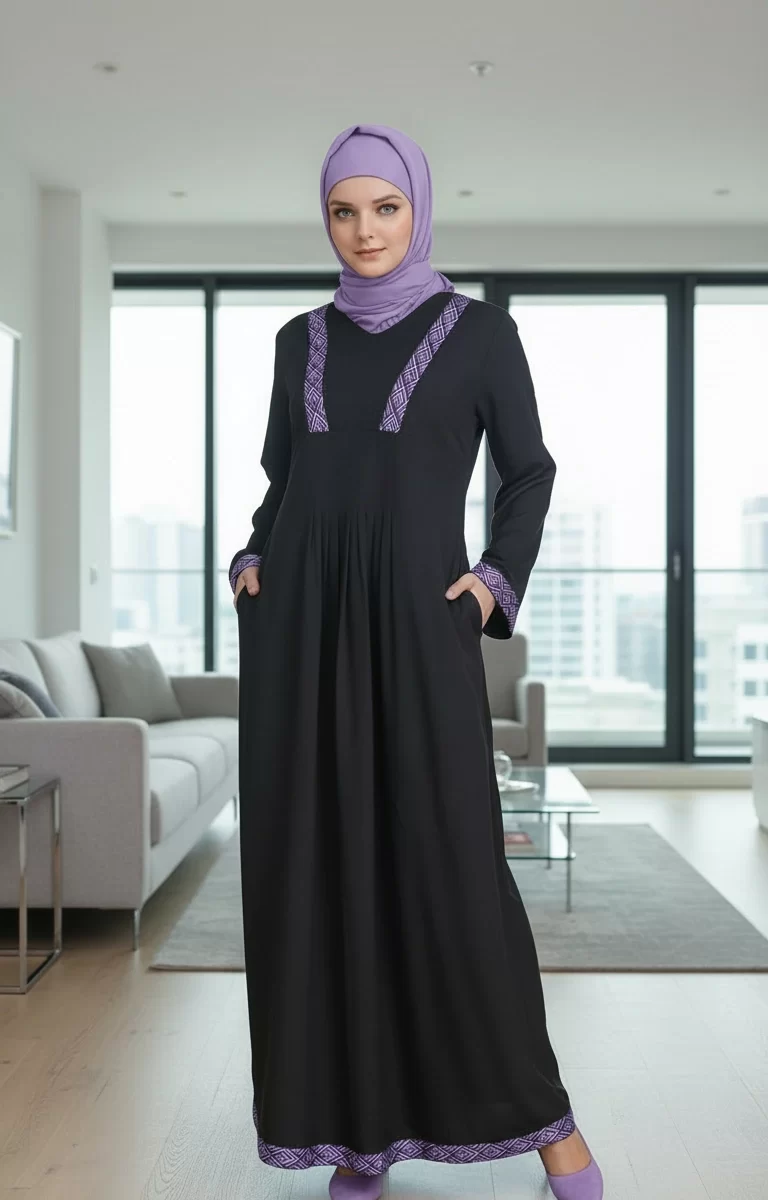 Aztec Lace Black Pleated Abaya