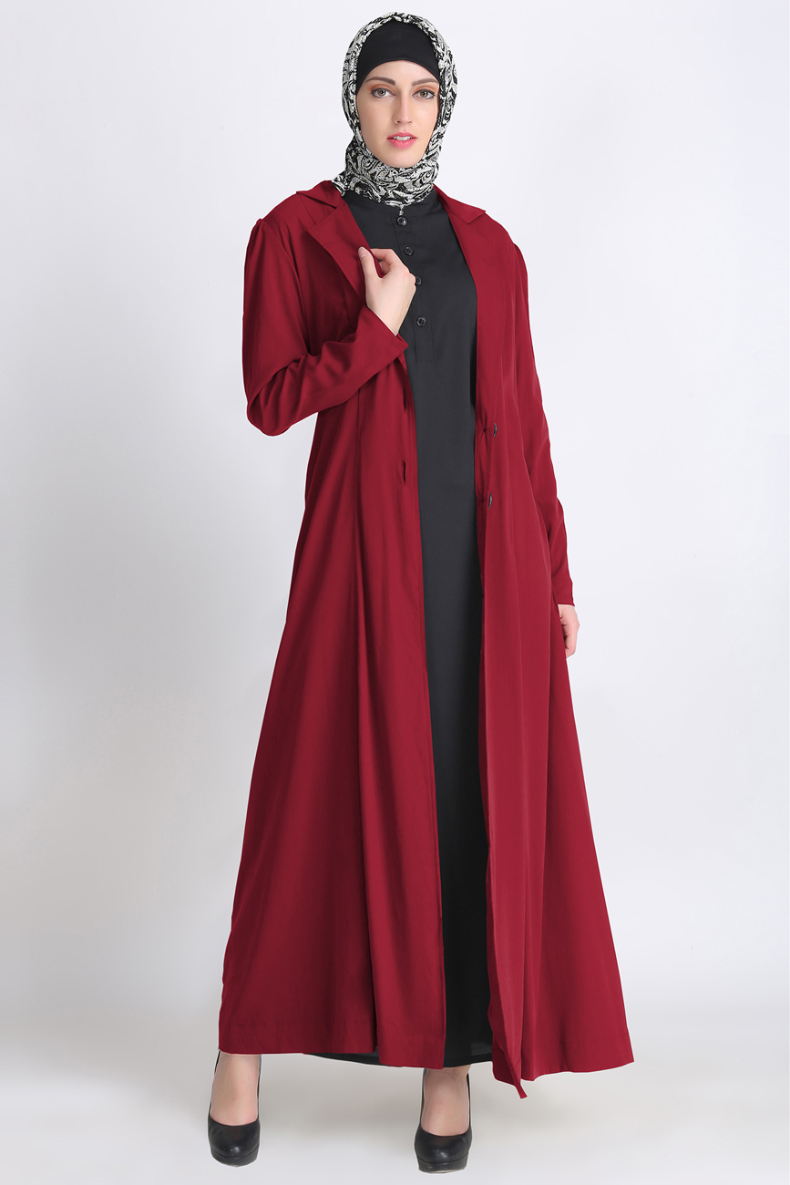 Trench Coat Style Turkish Abaya : Maroon – Modest Islamic clothing ...