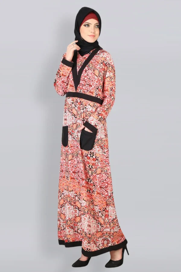 Front Pocket Printed Abaya