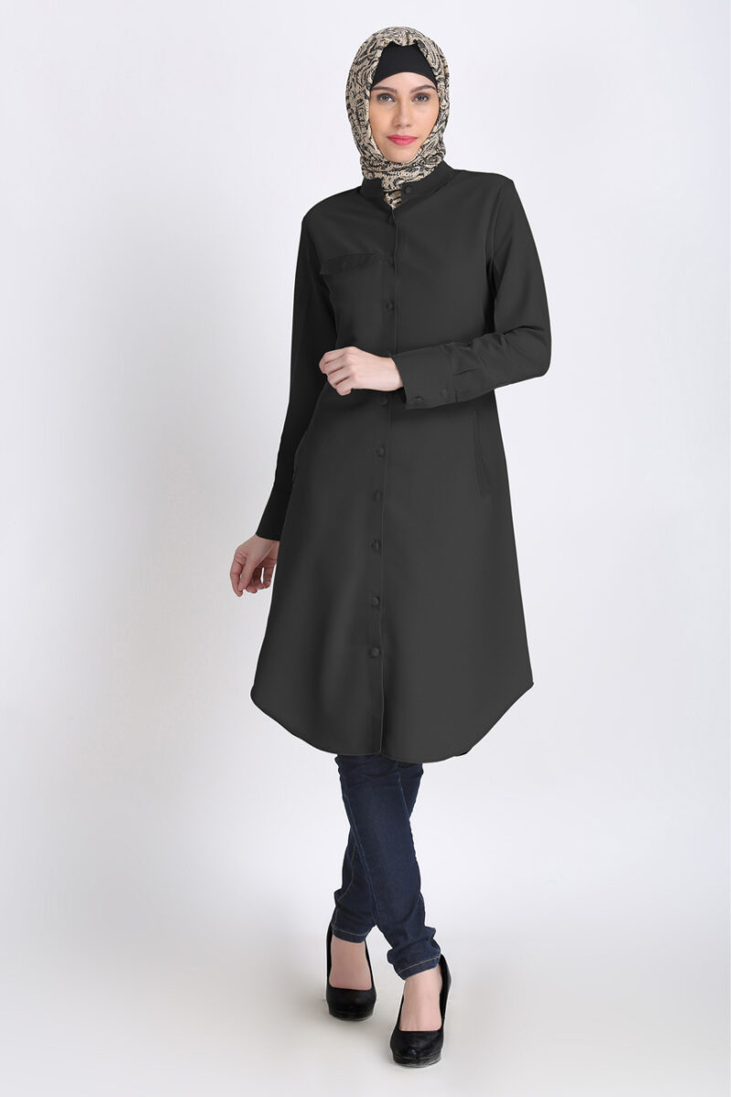 Modest Knee Length Tunic in Black color