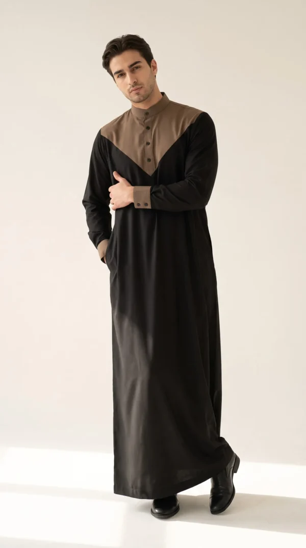 Abdullah Men's Ramadan Thobe -Black-SandGrey