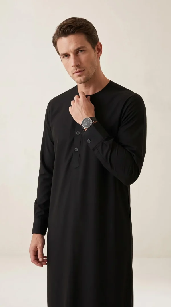 Tariq Black Cotton Thobe
