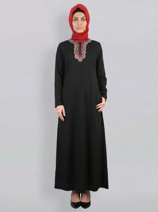 Block Abaya Red Embroidery