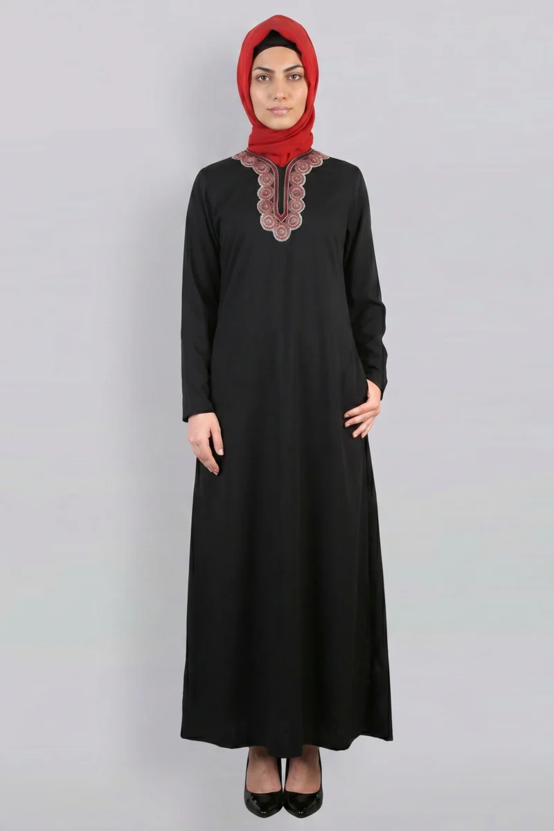 Block Abaya Red Embroidery