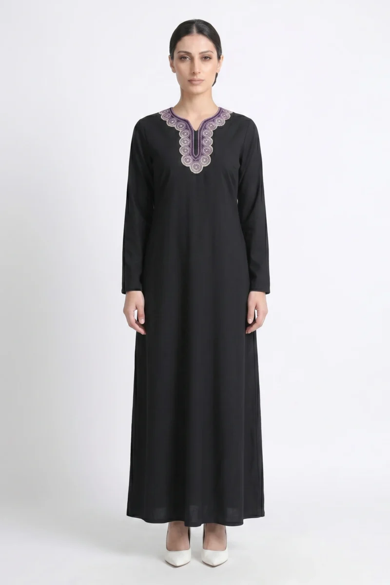 Block Abaya Purple Embroidery