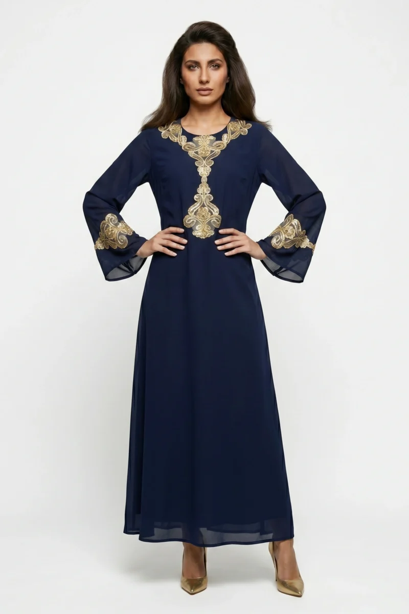 Blue Gulshan Eid Sequence Butterfly Abaya