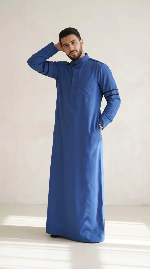 Junaid Lace Design Blue Thobe