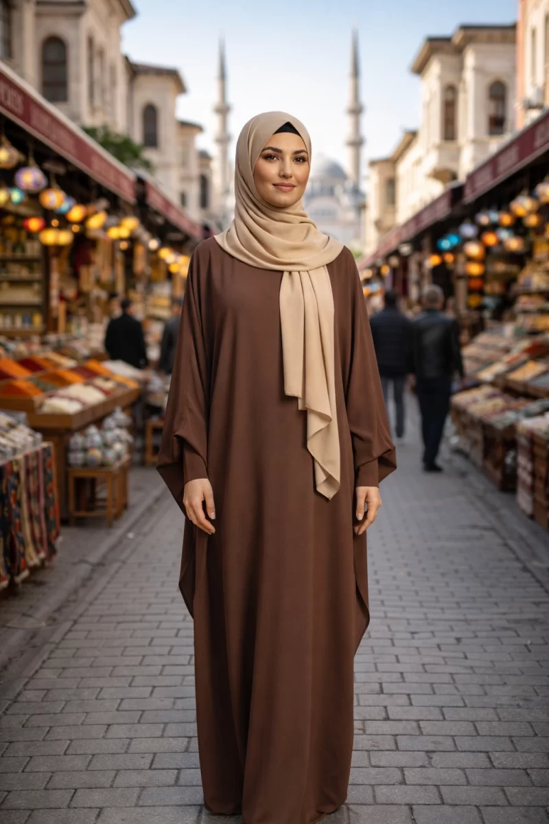 Brown Kimono Zipper Kaftan