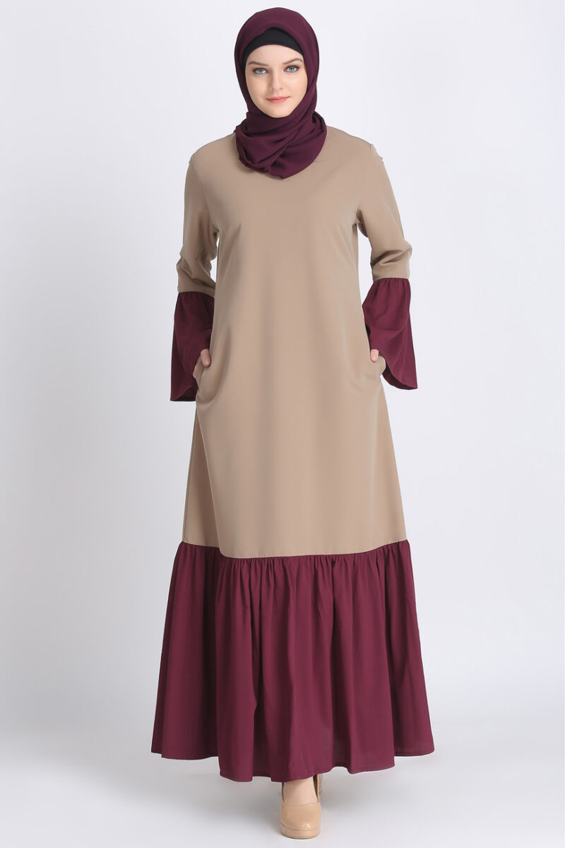 Stylish Online Sand Maroon Frill Abaya