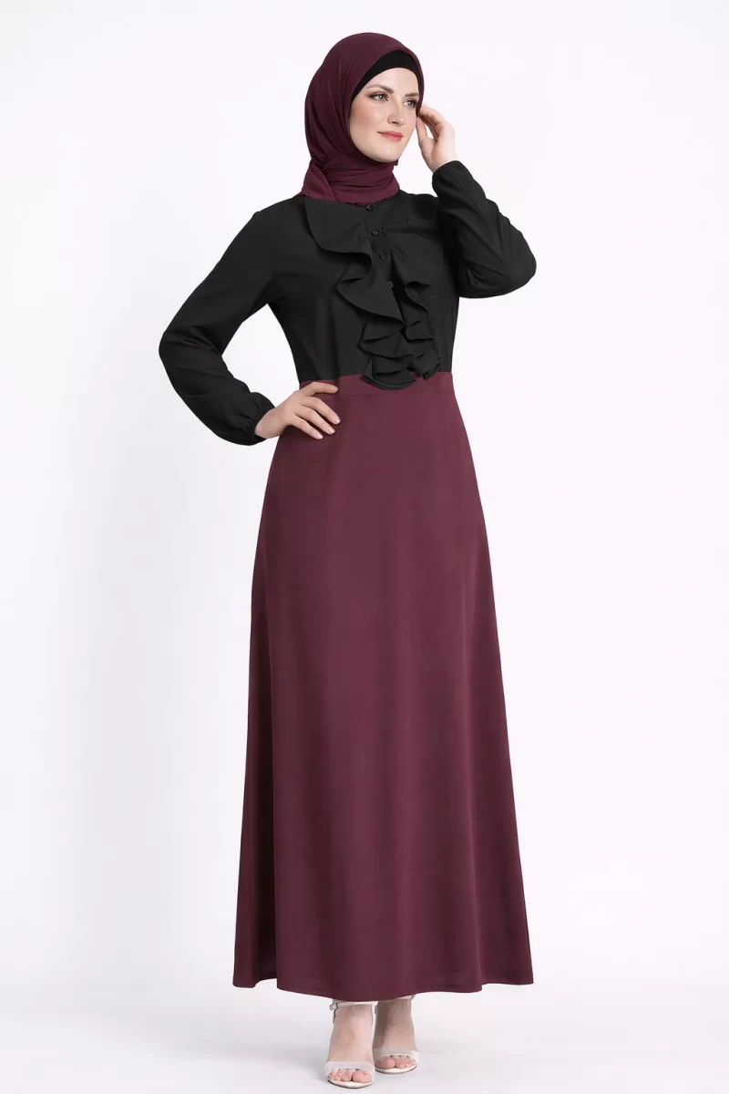 Casual Ruffle Abaya Purple-Black
