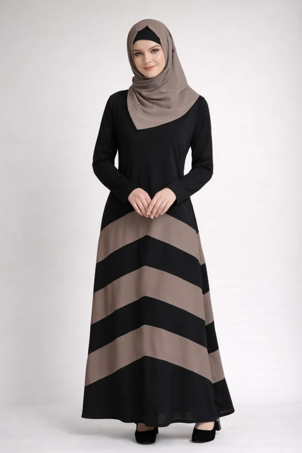 Chevron Stripe ColorBlock Abaya – Metallic
