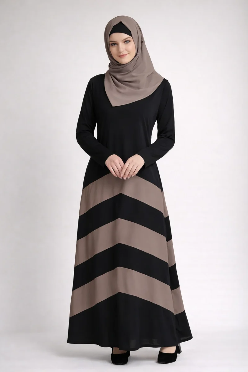 Chevron Stripe ColorBlock Abaya – Metallic