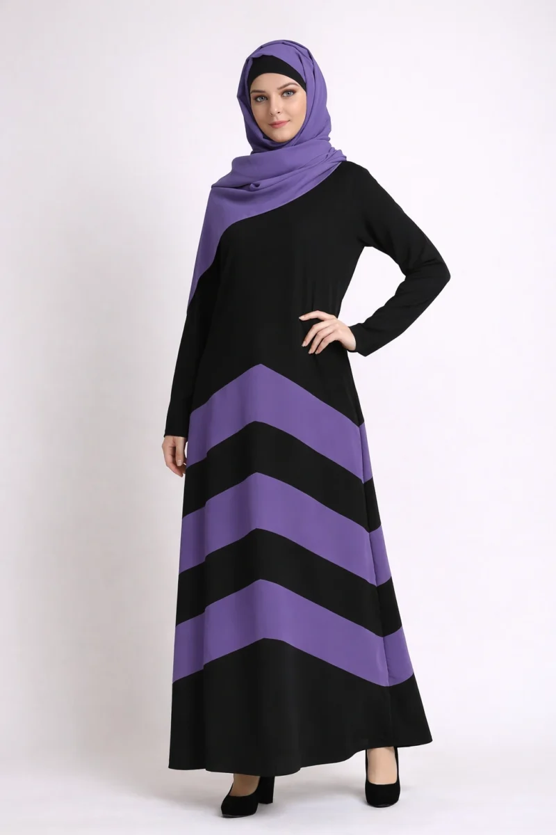 Chevron Stripe Duo-Color Abaya Mauveine
