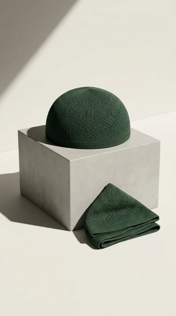 Men's Dark Green Namaz Prayer Kufi Cap