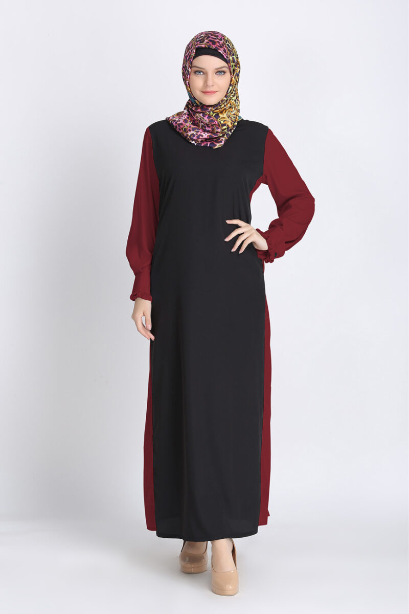 Elegance Stylish Black Maroon Abaya