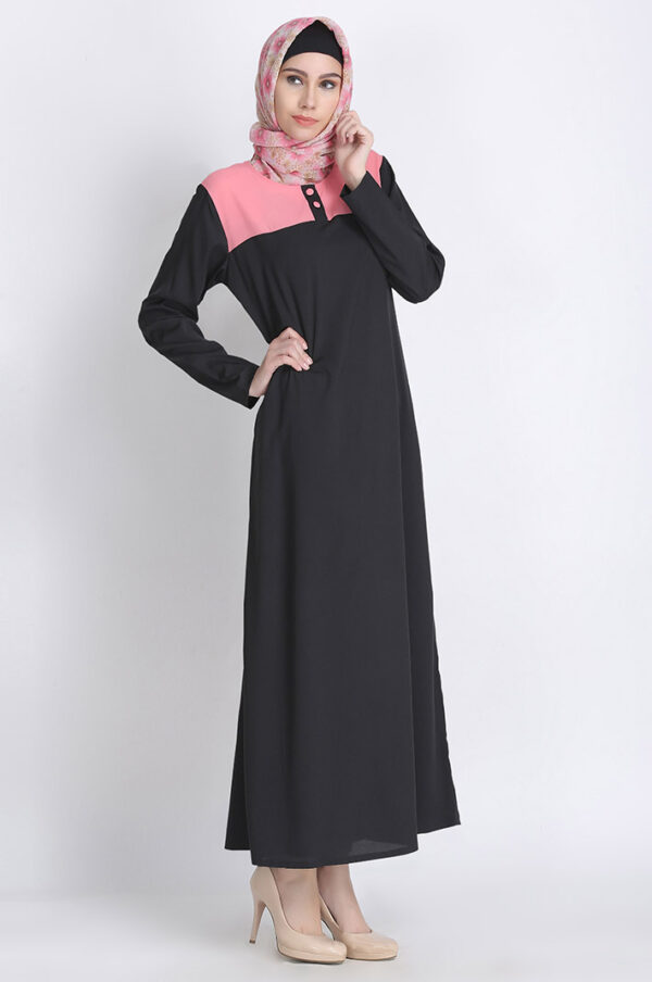 casual-everyday-front-button-black-pink-abaya-dress