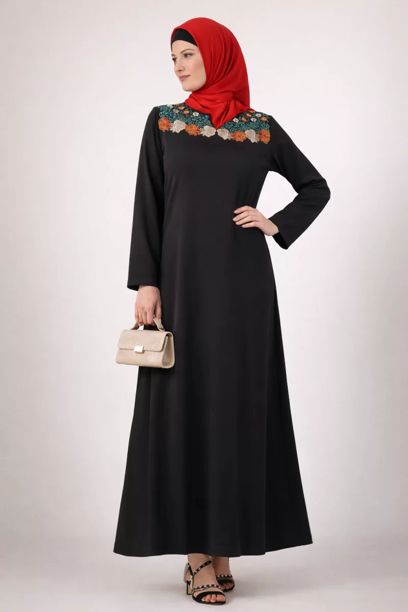 FLORAL DESIGNER EMBROIDERY BLACK ABAYA