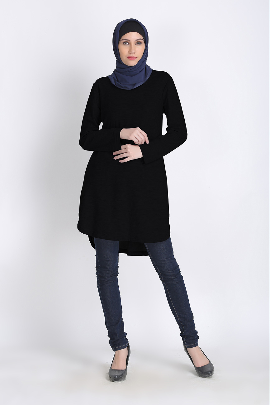 Hi-Lo Modest Tunic - Black - Modest Islamic clothing Shopping Website