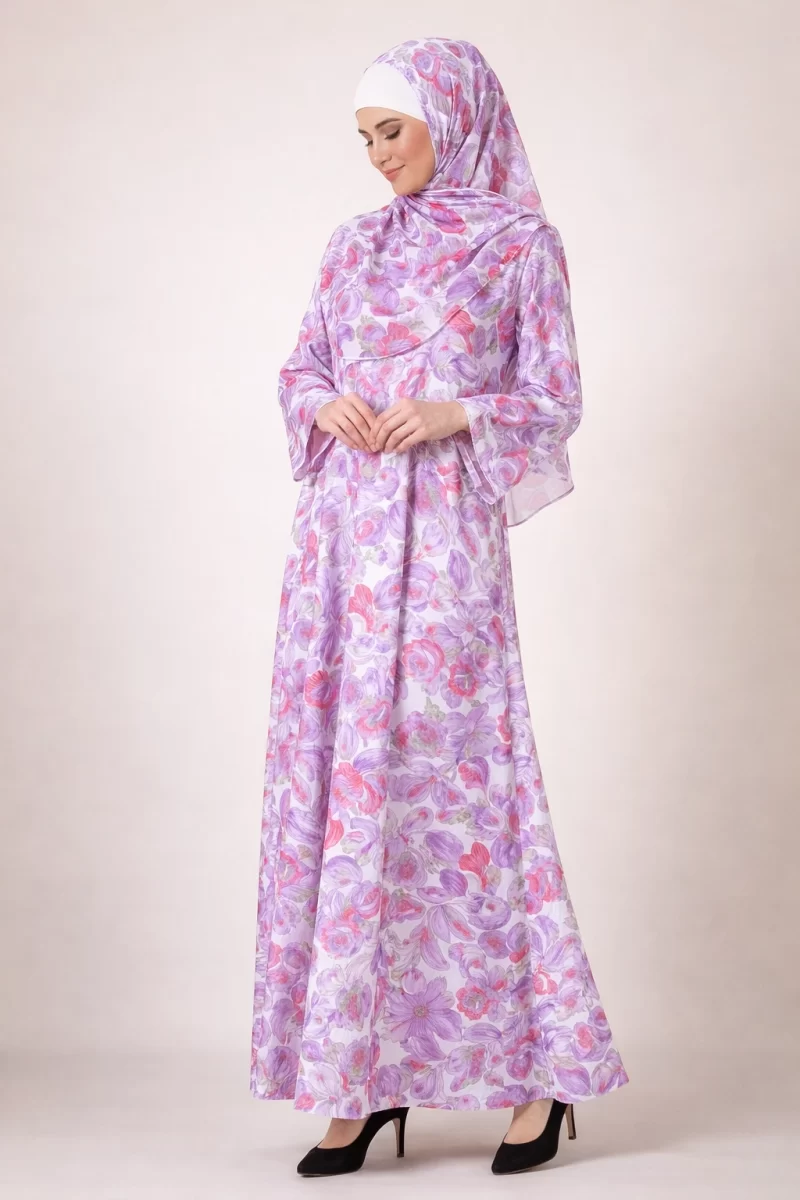 Floral Chiffon Block Abaya Dress
