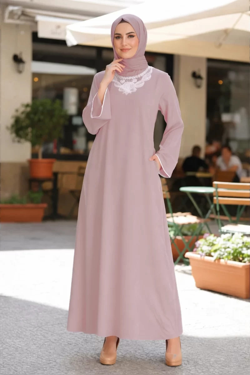 Floral Lace Embroidered Abaya Beige