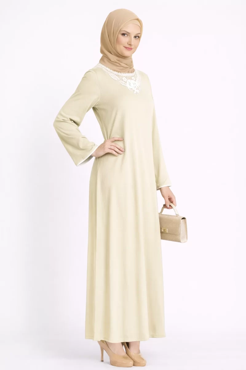 Floral Lace Embroidered Abaya Yellow