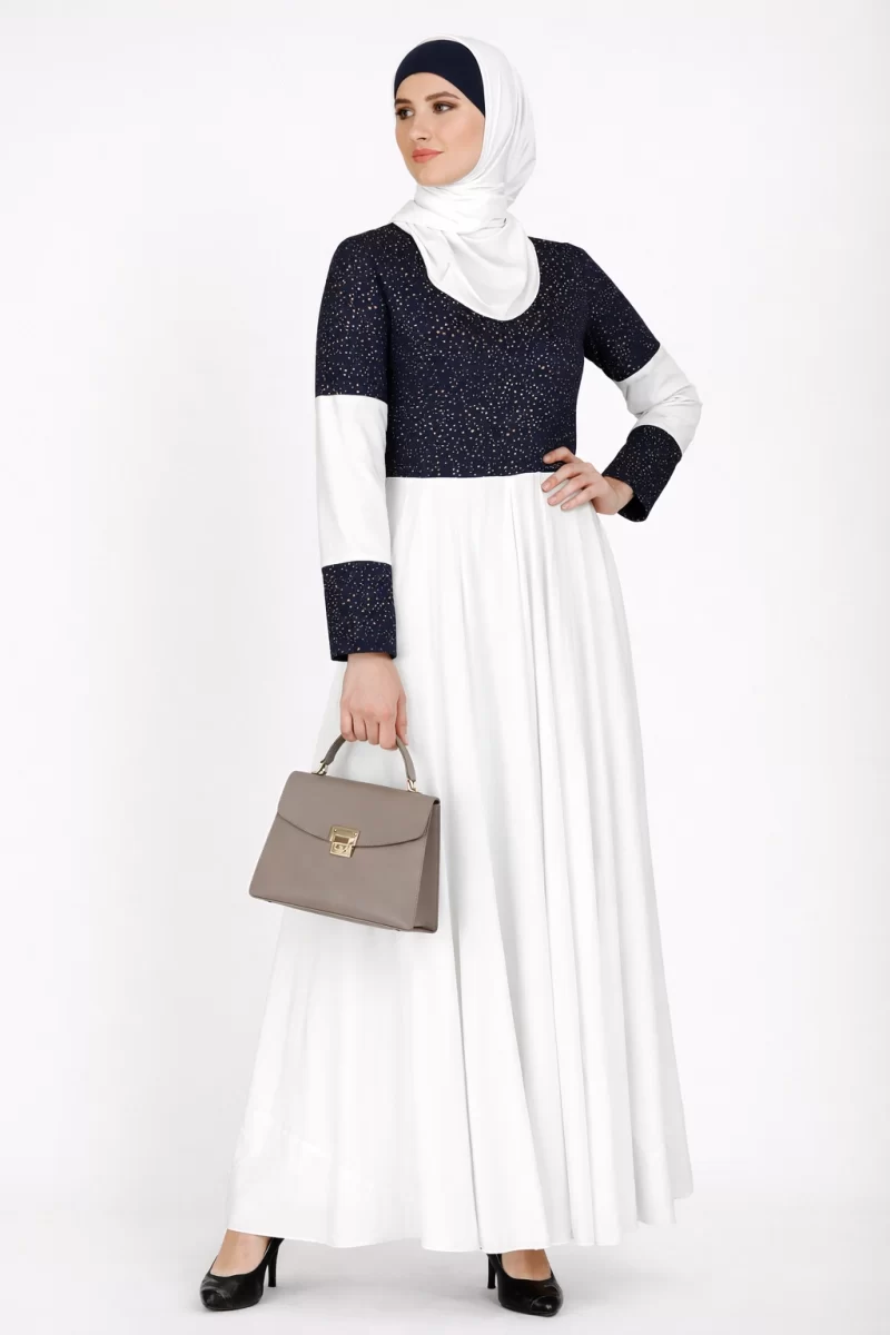 Golden Embossed Knit Blue Wedding Abaya