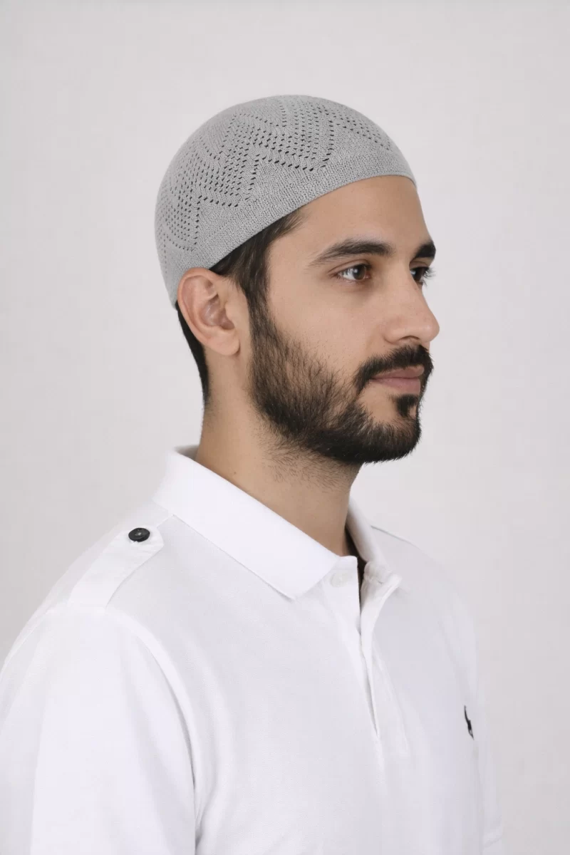 Grey Men's Prayer Kufi Cap Headwear
