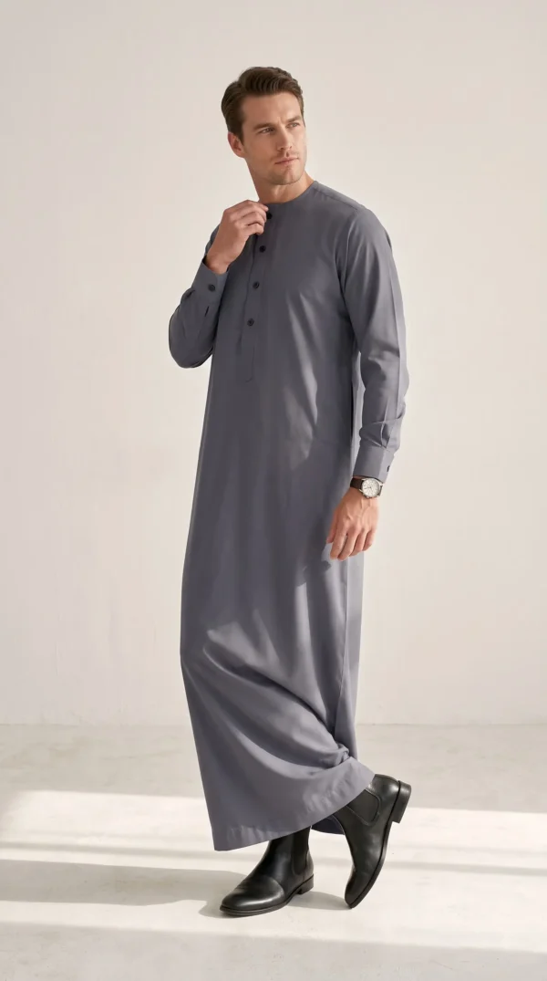 Tariq Porpoise Grey Cotton Thobe