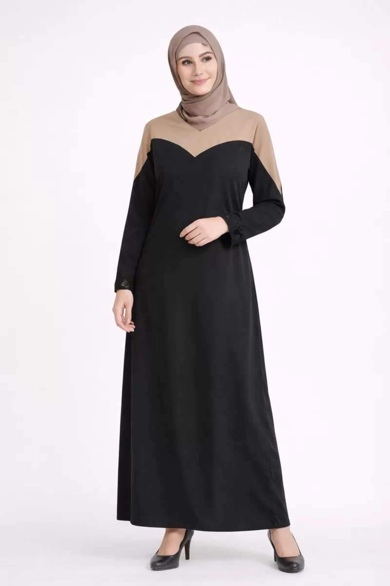 Heart Line Black Abaya Sand