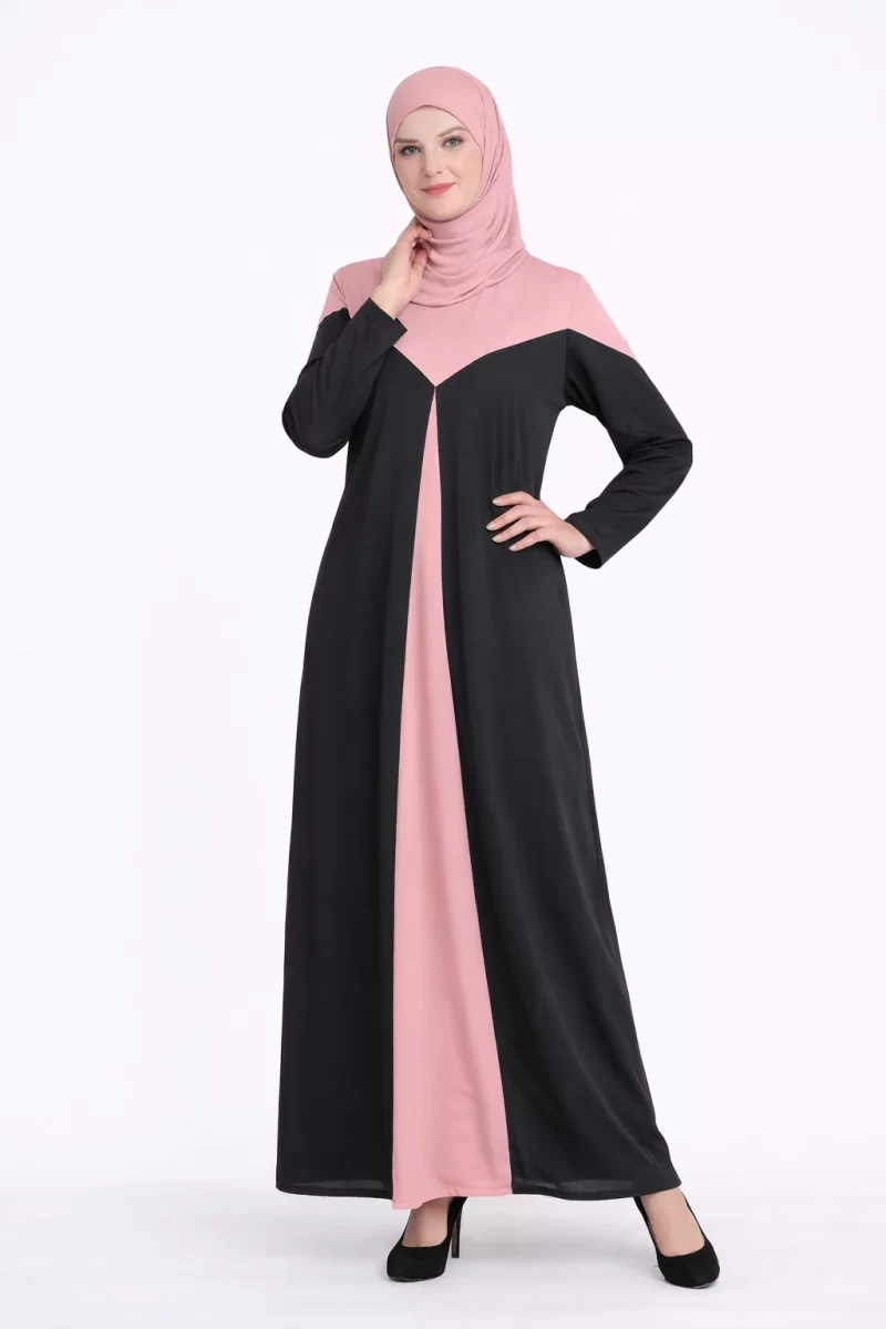 Heart Line Pleated Abaya Dress Baby Pink