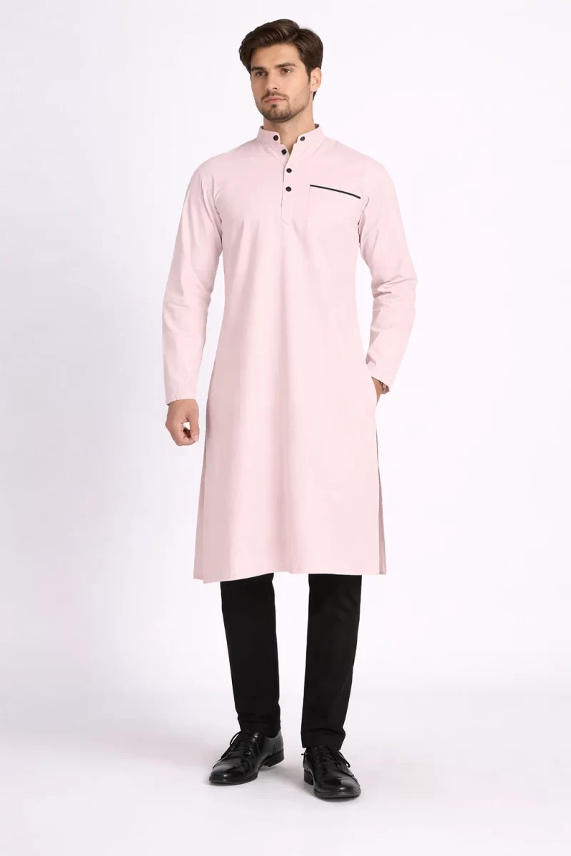 Ibrahim Swiss Cotton Kurta Peach